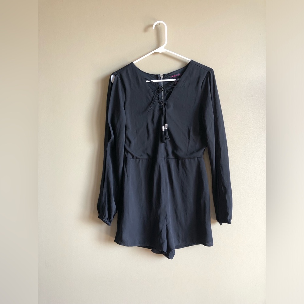 New Material Girl Black Lace Up Romper Size Medium